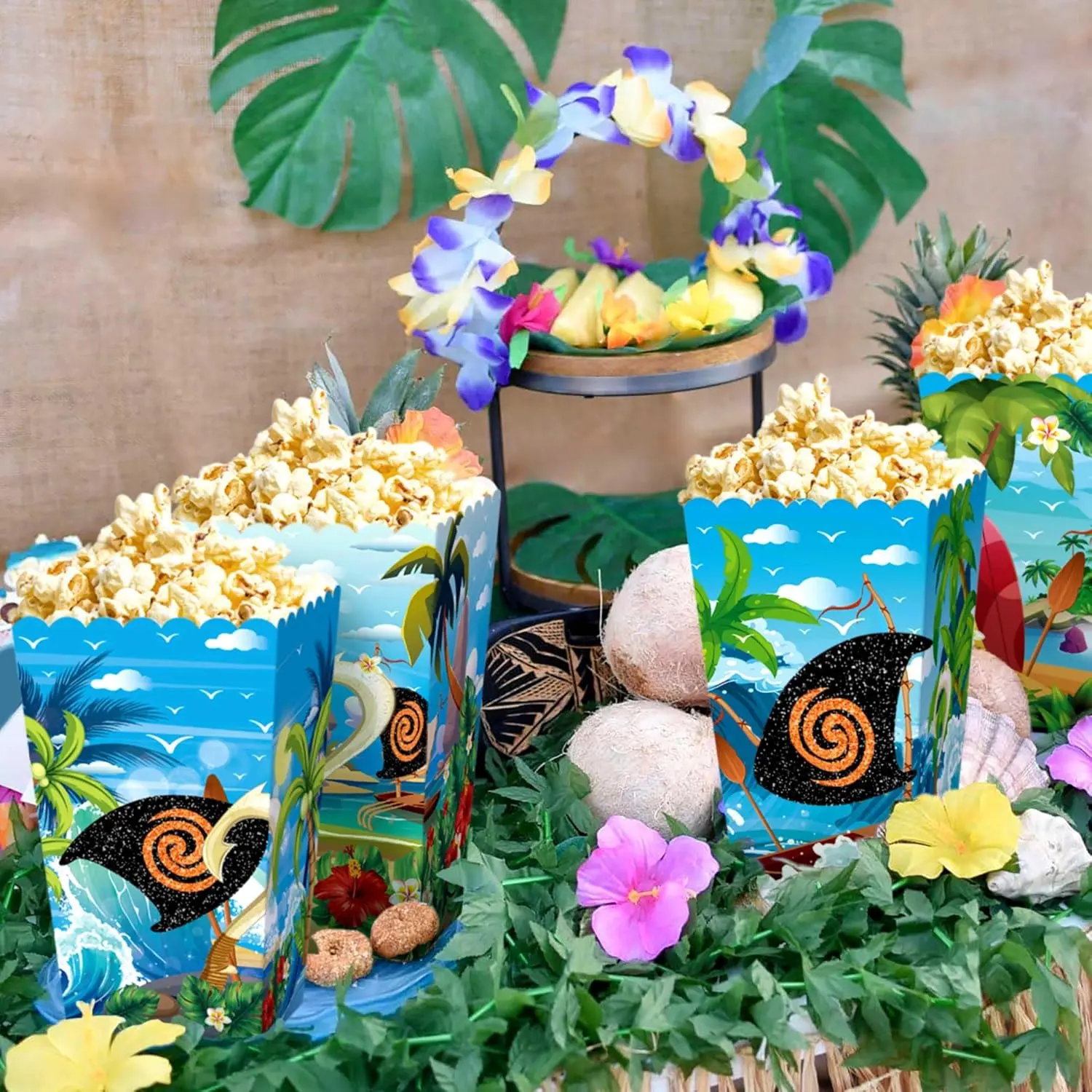 12 PCS Moana Birthday Party Supplies Moana Party Popcorn Boxes Moana Party Favors Treat Goodies Sweets Favors Bags Boxes for Birthday Baby Shower Disposable Decor