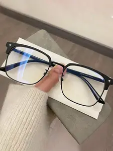 High-Definition Anti-Blue Ray Glasses - Vintage Half-Rim Clear Lens Eyeglasses for Nearsighted Men, Fashionable Blue Light Blocking Glasses