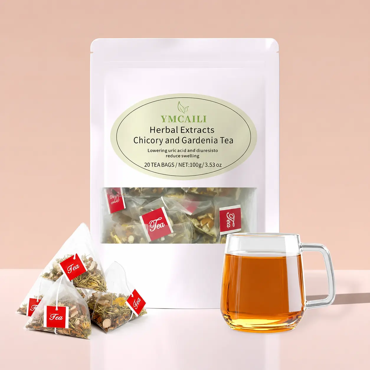 Herbal Extracts Caffeine-Free Chicory and Gardenia Tea, 20 Bags - Refreshing Summer Flower Beverage for Cozy Moments, Organic 5 Gut Cleanse Detox Tea, Botanical Blend with Kombucha, Hibiscus, Parsley
