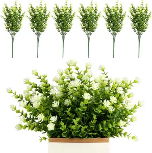 Pack of 6 Artificial Flowers, Artificial Balcony Plants, Fake Flowers Decoration, Indoor Outdoor Plants, UV Resistant, Green Shrubs, Hanging Planter, Decoration for Home and Garden