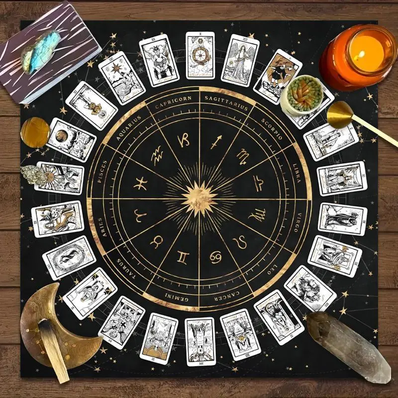 Tarot Card Pattern Tablecloth, 1 Count Retro Themed Aesthetic Square Tablecloth, Decorative Tablecloth for Home Living Room Bedroom