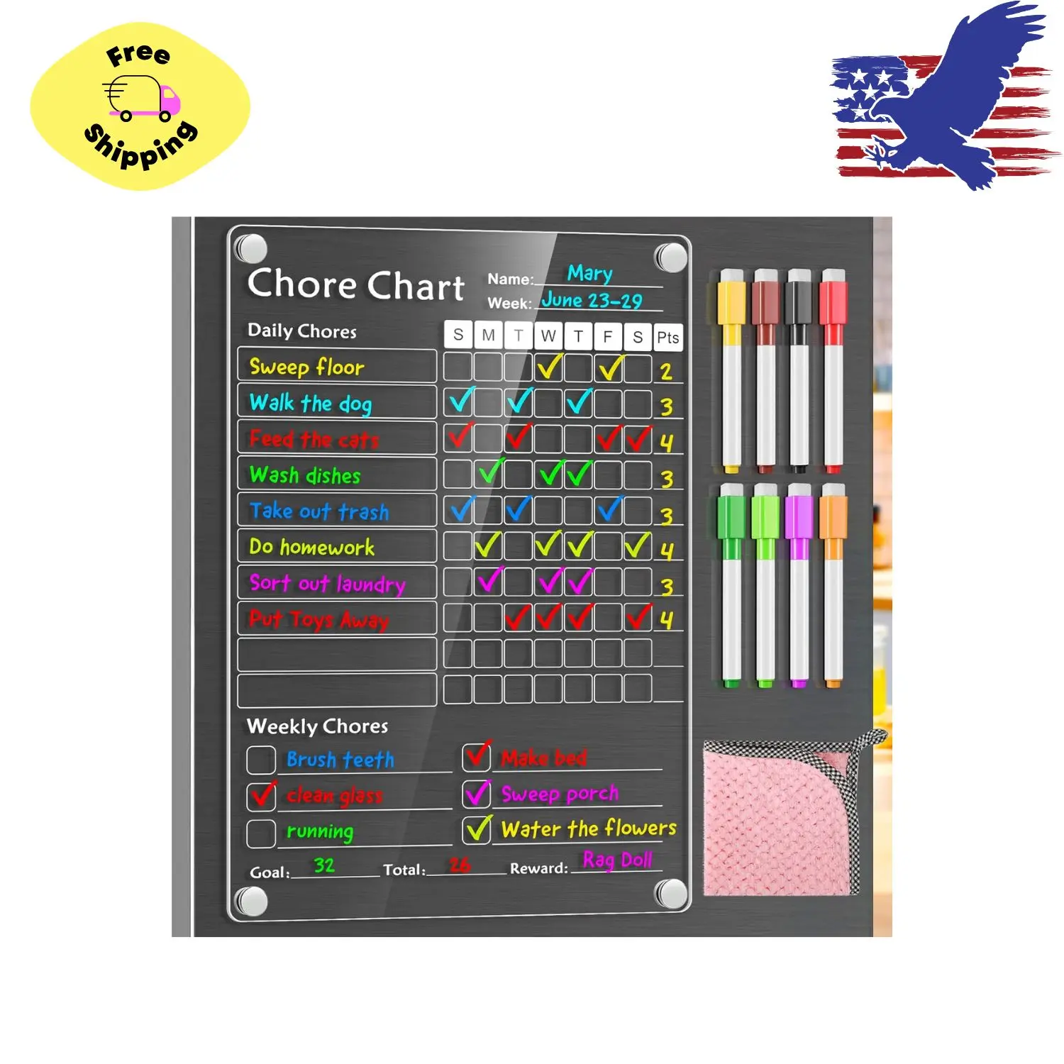 Acrylic Magnetic Chore Chart for Kids,Chores Chart for Fridge Refrigerator