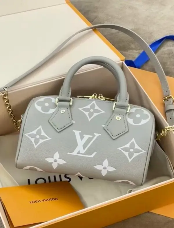 Nano Speedy Monogram Empreinte Leather Grey Women Top Handle Crossbody Shoulder Handbag Gold‑Tone Hardware