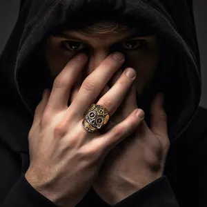 FaithHeart Masonic Skull Signet Ring Stainless Steel Freemason Jewelry