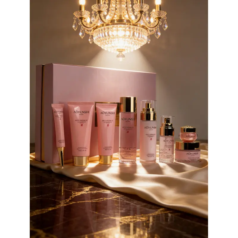 Sakura Anti Aging Hydrating 8 Piece Skin Care Treatment Set Brightening Kit Cleanser Toner Eye Cream Serum Emulsion Cream Sleep Mask Luxury Dual Repair for Smooth Plump Radiant Youthful Glow Skin