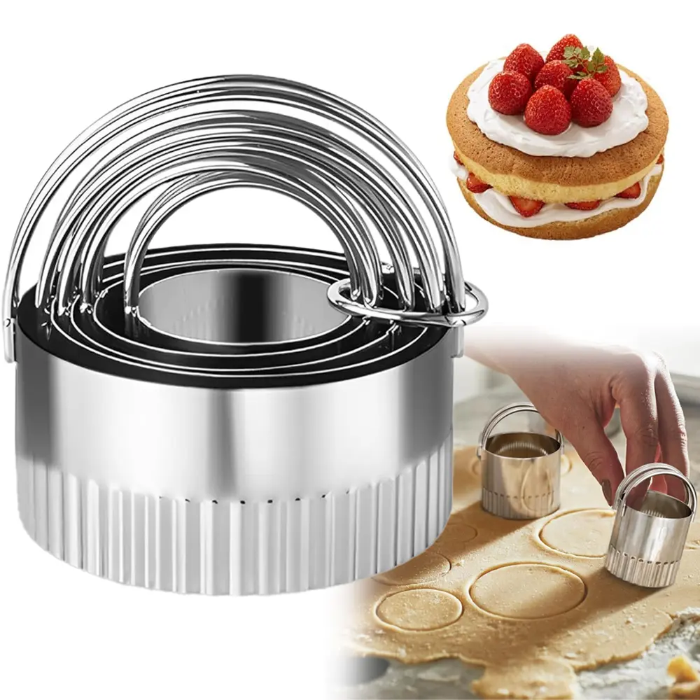 5-Piece Round Biscuit Cutter Set with Handles, Stainless Steel Cookie Dough Cutter Tool Baking Tools with Fluted Edge for Kitchen Baking & Cakes, Cookie Cutters Home, Baking Utensils, Baking Accessories, Baking Supplies