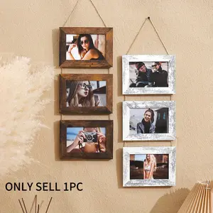 1pcs Wall Hanging Frame, 4x6 Inch Photo Display, Vintage Home Art Decor, Rustic Frame for 4/3/2 Photos, Party Gift, Birthday Decoration, Wood Frame