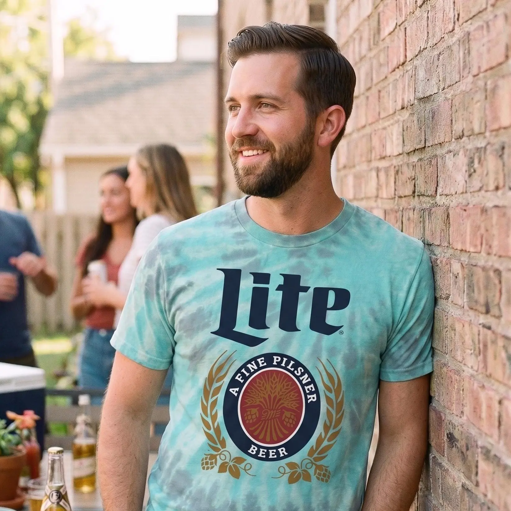 Men's Miller Lite Beer Casual Cotton Short-Sleeve Retro Menswear T-Shirt - Coral Reef Tie Dye