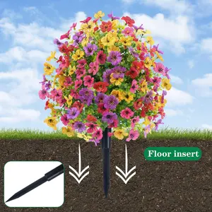 1/2 Pack Artificial Topiary Ball Trees with Ground Spike,23 Inches UV Resistant Faux Violet Shrubs, Fake Evergreen Artificial Plants Flowers Brush for Outdoor Indoor Front Porch Garden, Decorative Faux Flowers