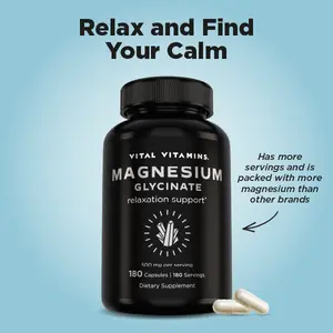 Magnesium Glycinate 500mg | High Absorption Formula for Relaxation, Stress Relief, Muscle Recovery & Restful Sleep | Vegan, Non-GMO | 180 Capsules Melatonin Tablets Organic Mushroom Complex