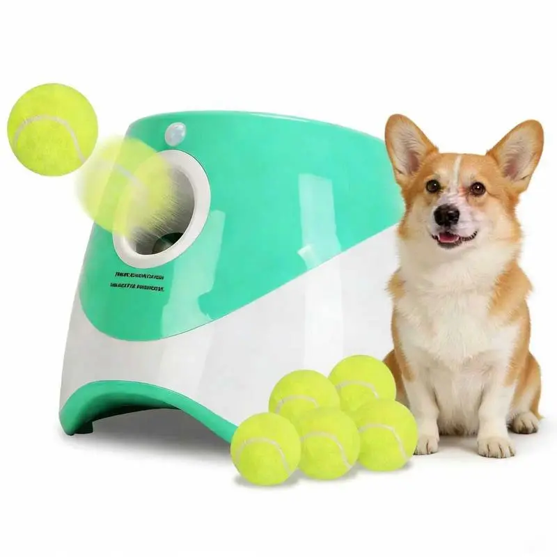 Rechargeable Automatic Dog Ball Launcher with 6 Pack Standard Tennis Balls, 3 Adjustable Launch Distances Smart Infrared Induction Auto Ball Thrower, Indoor & Outdoor Interactive Fetch Toy for Small & Medium Sized Dogs -- toys daily training