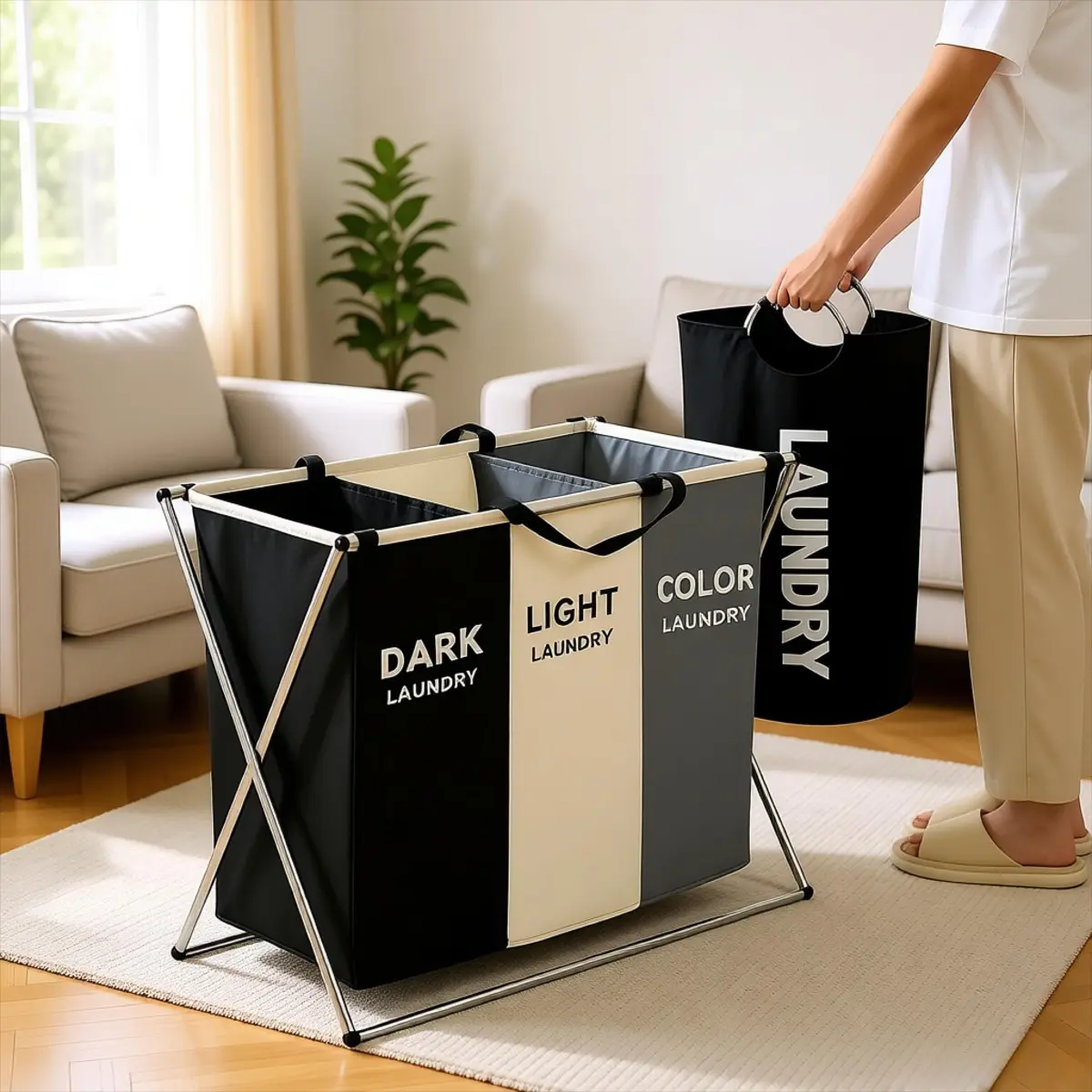 Collapsible Laundry Basket Oxford Fabric Foldable Storage Bin for Bathroom Waterproof Durable Large Capacity Hamper