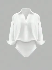 Casual Solid Color Lapel Jumpsuit, Women's Fashion One-Piece, Comfortable and Stylish, Perfect for Daily Wear