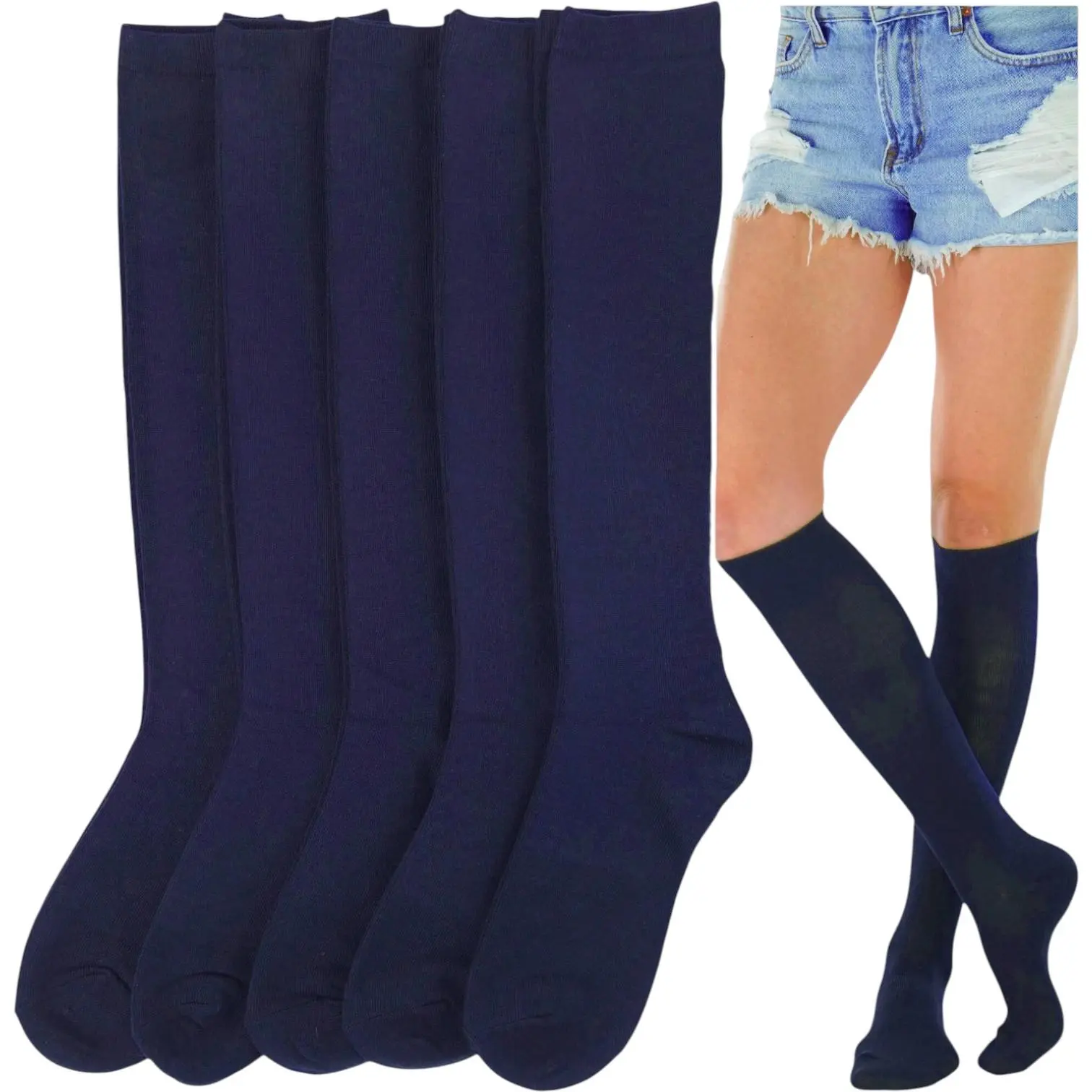 ToBeInStyle Women's Pack Of 6 Solid And Fashion Print Knee High Socks