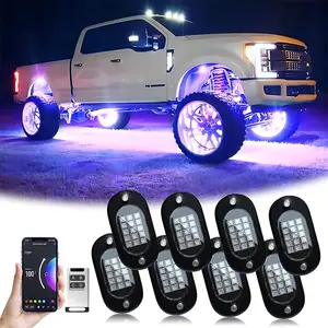 Quality RGB Car Underbody Rock Lights 4/8/12 Pods, with All wires, Bluetooth-compatible APP and Remote Control, Multi-Color Neon, Waterproof IP68, Underglow Lights Car Chassis, Suitable for Trucks Atv Utv Rzr Suv, Car Lighting Accessories