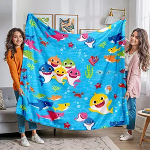 Cute Shark Baby Blanket for Kids, Soft Cartoon Pattern Throw for Sofa Nap Travel Camping Bedding, Christmas Halloween Birthday Gift, Happy Blanket Gifts