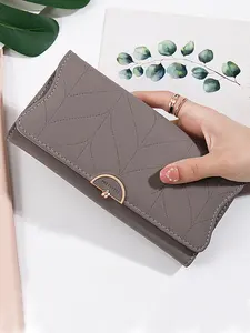 Leaf Print Long Wallet, 2025 New Style Fashionable Pu Leather Buckle Design Multi-card Card Holder, Casual Versatile Women's Multi-function Wallet for Daily Used, Stylish Wallet, Casual Trendy Wallet