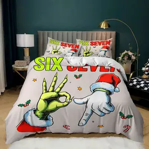 Festive Green Grinch Hand Decorative Duvet Cover Set, Playful Santa's Gloved Hand Bedding Set, Colorful Holiday Themed Comforter for Cozy Bedroom Decor, Perfect for Christmas Spirit!, Contains 1 duvet cover, 1 or 2 pillowcases (without filling)
