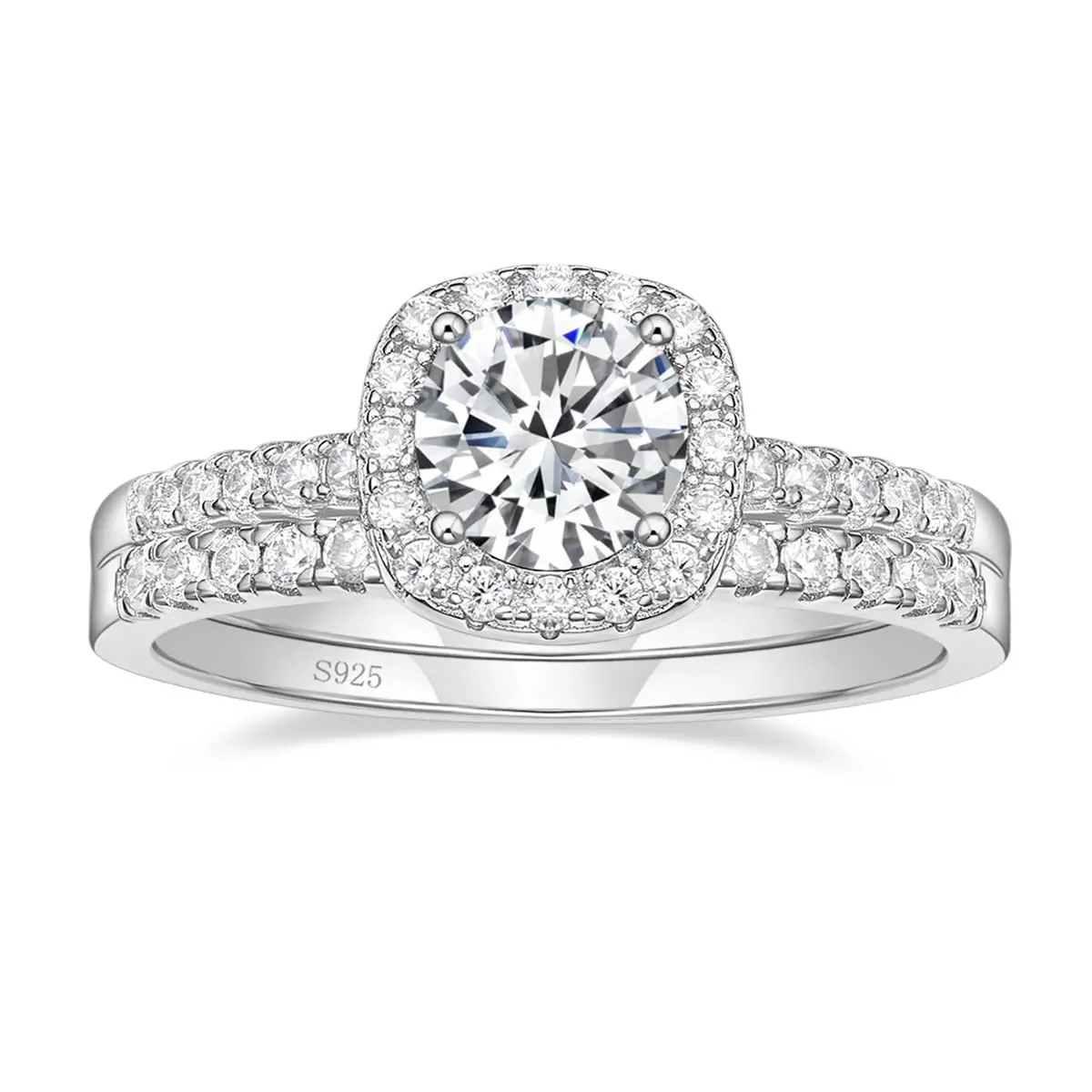 EAMTI 1.25CT 925 Sterling Silver Bridal Rings Sets Cubic Zirconia Engagements Rings for Women