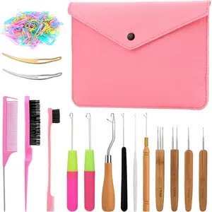 kgxulr Dreadlock Crochet Hook Kit, 220 PCS Crochet Needle for Locs, Multiple Sizes and Types Crochet Needles for Hair Braiding
