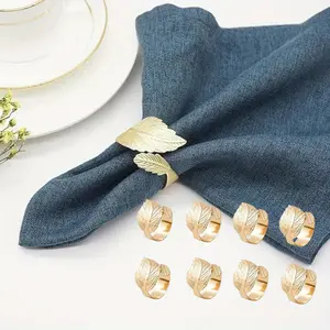 8PCS Golden Leaf Shape Napkin Rings Exquisite Napkin Holders Metal Napkin Buckles Family Dining Accessories Perfect for Thanksgiving Weddings Christmas Table Decor