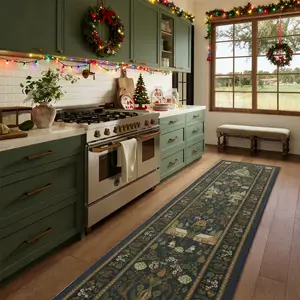 Vintage Bohemian Kitchen Runner Rug, Christmas Home Decor Mat, Pet Friendly Non-Slip Soft Plush Foot Pad, Foldable Indoor Carpet, Boho Runner Rug, Boho Washable Rug