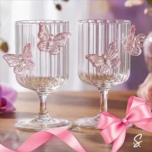 Butterfly Wine Glass Goblet Set | Cottagecore Wine Glass | Aesthetic Hosting Glassware | Garden Party Glass - Set of Two
