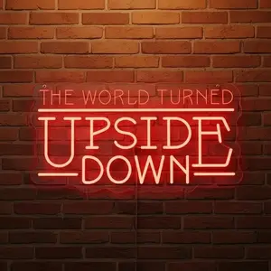 Stranger Things Inspired "The World Turned Upside Down" LED Neon Sign, LED Lights for Bedroom, Unique Home Decor for Home Cinema, Game Room, Versatile Event Novelty Lighting, Led Neon Signs
