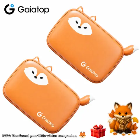GAIATOP HW-10 Cute Fox Rechargeable Hand Warmers, 2-Pack Portable Electric Hand Warmers, 3 Heat Settings, Up to 15H Warmth, Pocket Size Winter Gift for Women Men