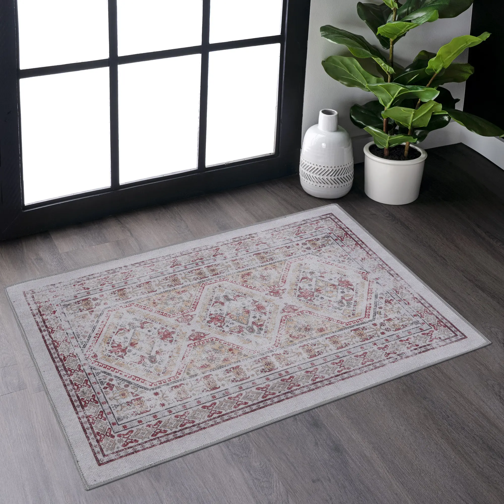 YYDS Naar 2x3 Beige Area Rug, Machine Washable Area Rugs, Low-Pile, Non-Slip, Non-Shedding, Foldable, Kid & Pet Friendly - Area Rugs for living room, bedroom, kitchen, dining room rug -  (Beige, 2' x 3')