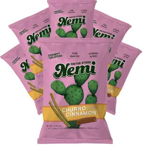 Nemi Snacks Churro (cinnamon & dates) - crunchy sticks made from seeds and nopales in Mexican-inspired flavors. Plant-based, gluten-free, no sugar, made with real ingredients, good source of fiber and protein.