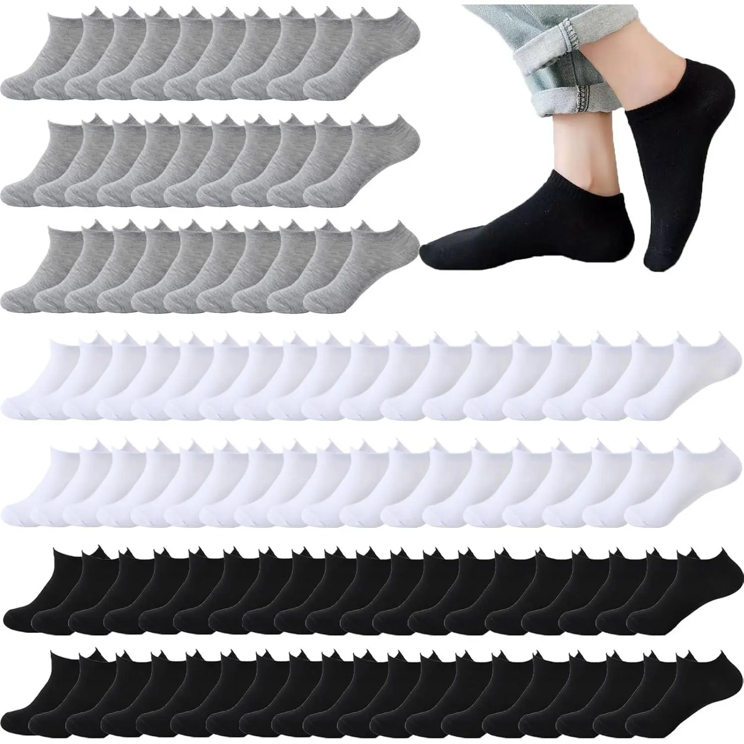 Women's & Men's Low Cut No Show Ankle Socks, 10/20/40 Pairs Bulk, Spandex Thin Breathable Comfy Casual Soft Athletic Socks, Plain Basic Minimalist Everyday Style, All Seasons Use, Breathable Comfy Socks, Casual Soft Socks