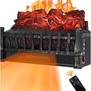 Electric Fireplace Log Set Heater, 21 Inch, with Remote Control, 8H Timer, Realistic Flame,Black, New