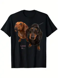Dachshund-Themed Cotton T-Shirt - Cute Wiener Dog Print, Casual Round Neck, Short Sleeve,, Slightly Elastic, Machine Washable, Sizes S-XXXL