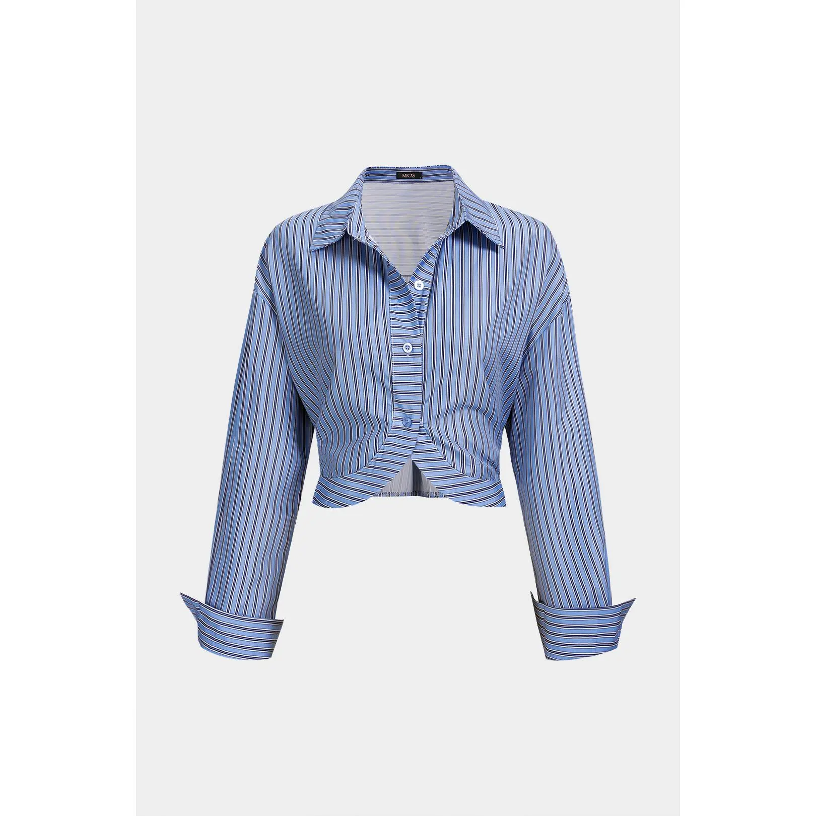 Women's Stripes Print Lapel Button Long-Sleeve Blouse, Loose Polyester Top, Blouses, Fit, Tops