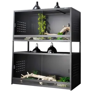 PVC Reptile Enclosure Up to 48" x 24" x 24" Space Efficient Reptile Terrarium 120 Gallon Large Tank for Bearded Dragon Lizard Snake, Wide Breeding Vivarium Area with Sliding Doors Lock (2pcs-Black Panels) reptile rack