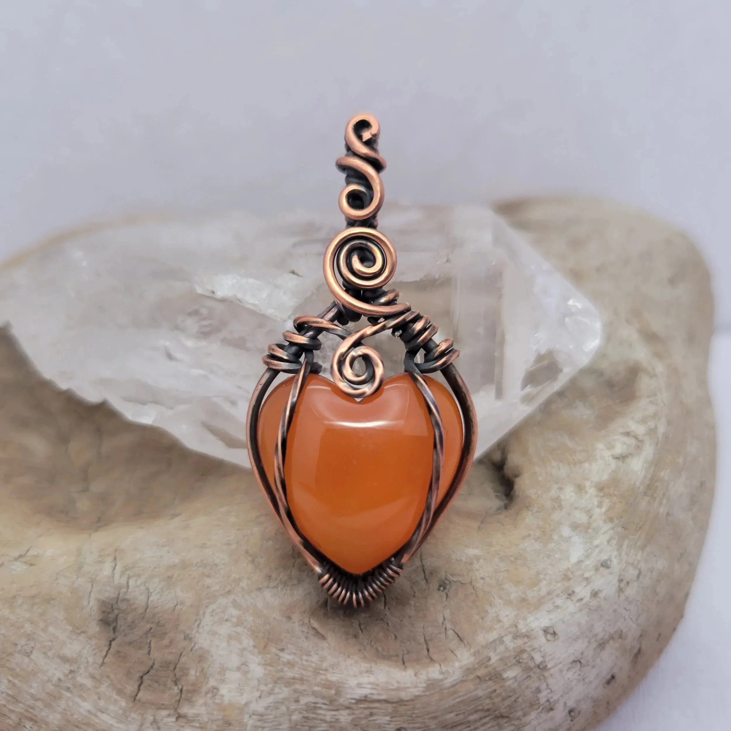 Handcrafted Carnelian Copper Heart Pendant Necklace