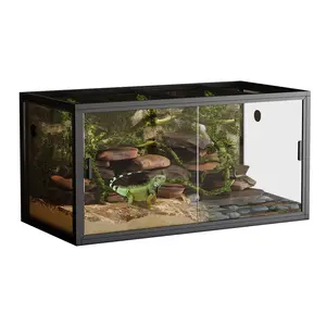 48"x24"x24" Reptile Enclosure 120 Gallon Large Reptile Terrarium Habitat Tank Black For Bearded Dragons, Snakes & Lizards