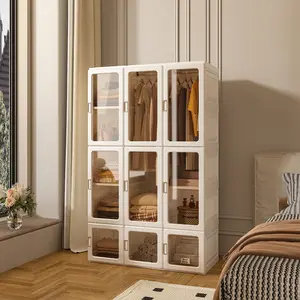 Portable Transparent Wardrobe Closet Storage Organizer for Clothes,Folding Plastic Wardrobe with Magnetic Door and Easy Assembly (2 Hanging Rod)