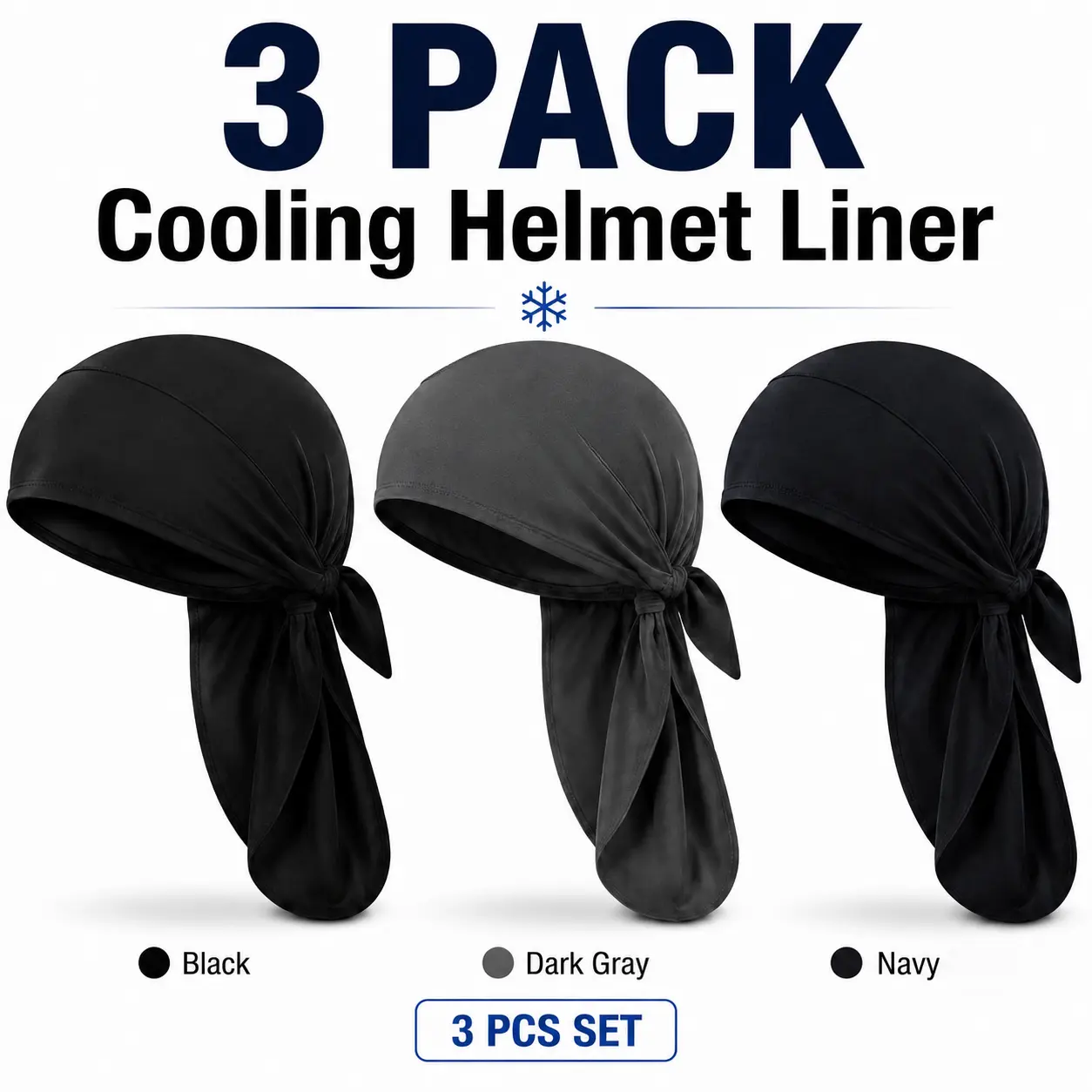 Adults' 3-Pack Stretch Quick-Dry Sunshade Skullcaps - Polyester Sports & Outdoor Hats, Breathable Helmet Liner Head Wrap with UPF50+ UV Protection, Universal Fit, Extended Flap for Biking, Construction Work, Cooling Cap
