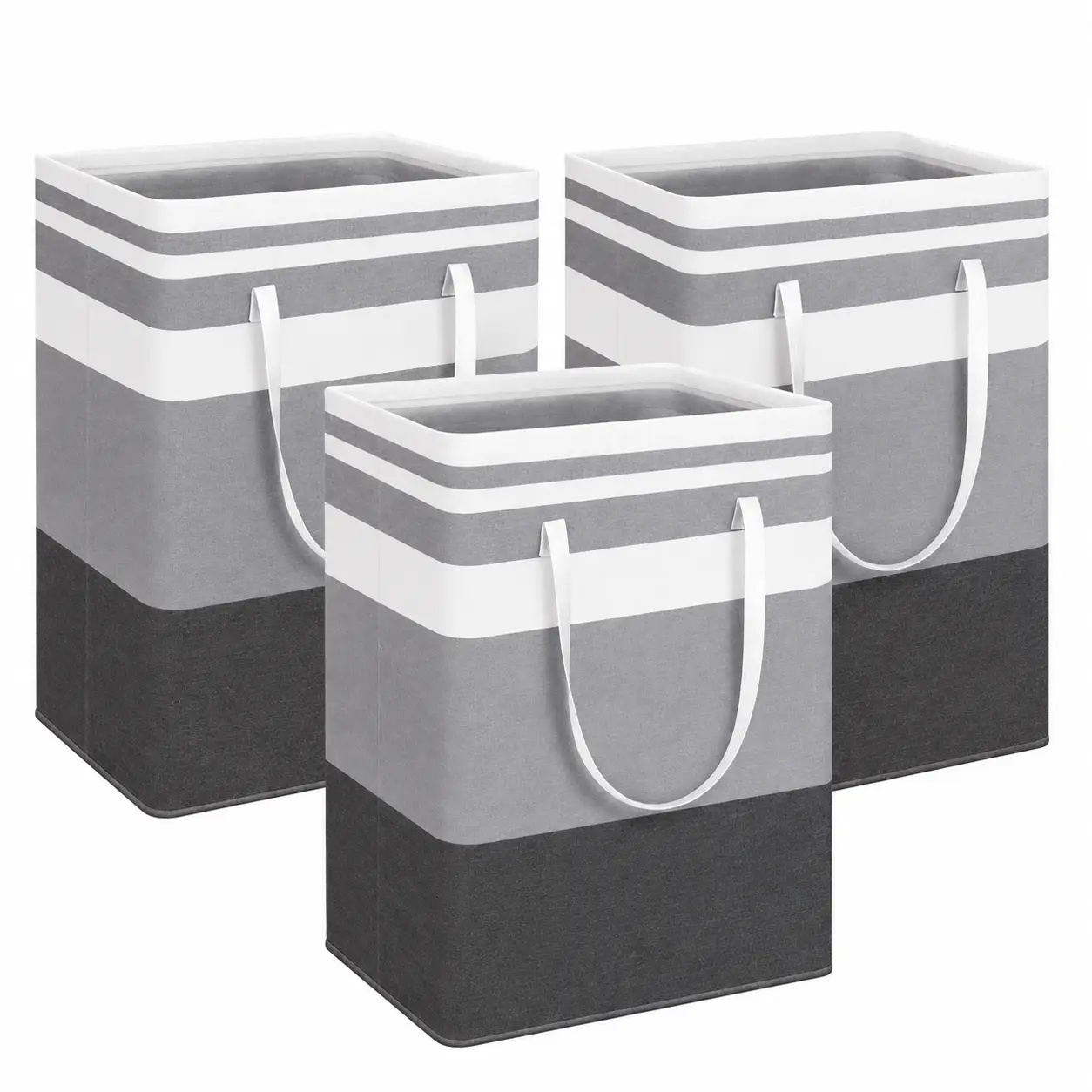 75L Tall Rectangular Modern Freestanding Metal Laundry Basket - Waterproof Foldable Hamper with Extended Carry Handles, Drawstring Cotton Pouch, for Bathroom, Kid Room Apartment Storage Organizer Bin (Grey), Linen