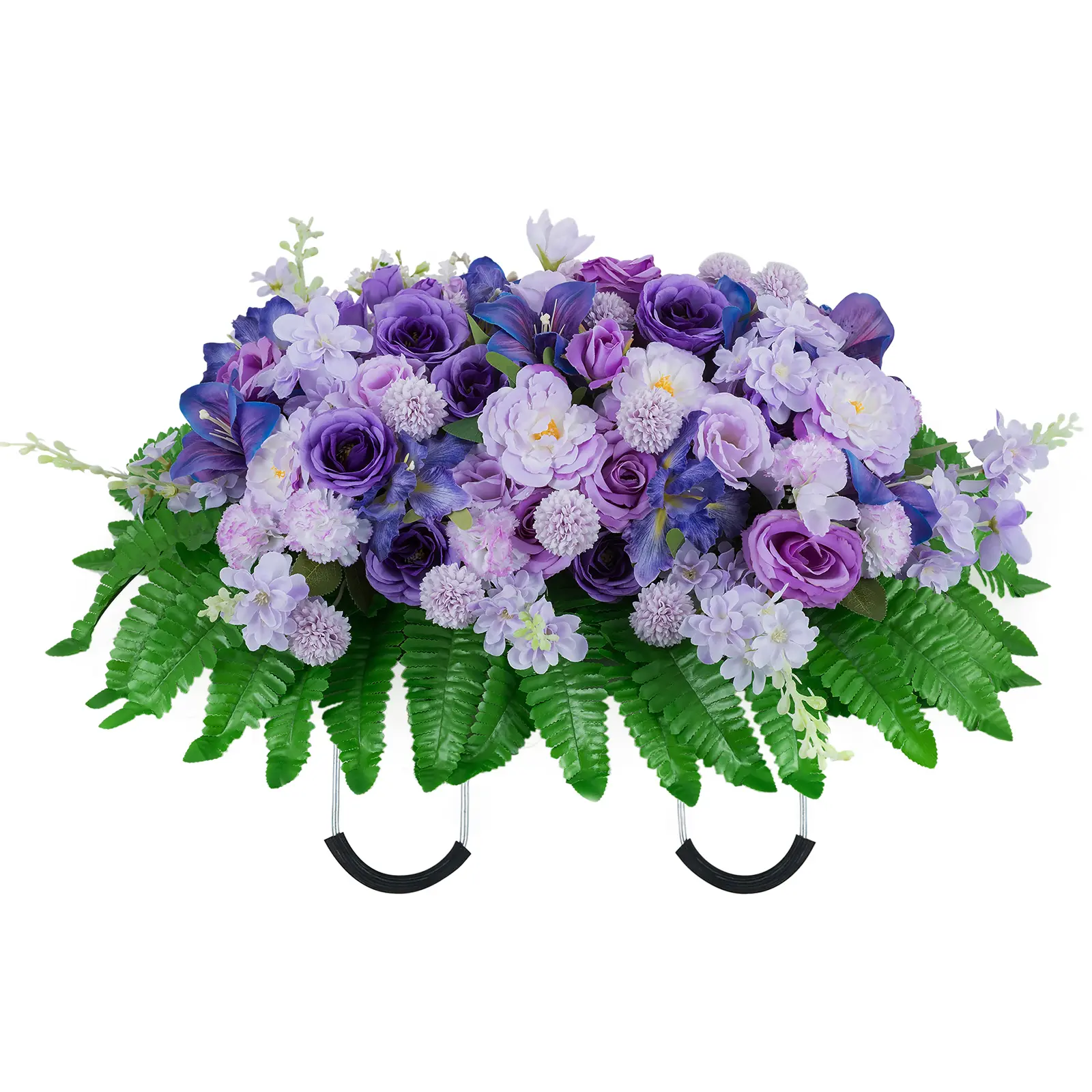 Cemetery Flower Saddles for Headstones: Purple Flowers Artificial Outdoors Grave Decorations Spring Easter Memorial Day - Fake Rose Camellia Tombstone Flowers Saddle for Cemetery Gravestone