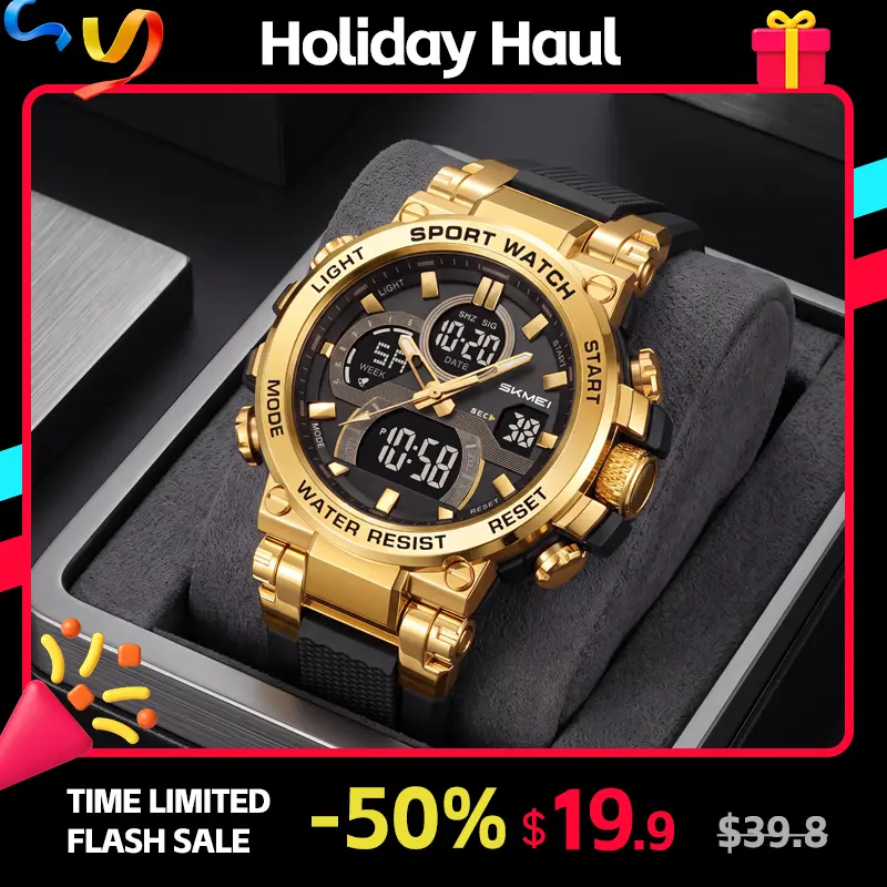 SKMEI Men's Digital Male Watch, 55×59.4mm Oversize Round Dial ABS Wristwatch with EL Backlit, Stopwatch, Countdown Timer, Alarm, 3 Time Zones, 30M - 50M Water Resistance, Soft TPU Band, Clasp, 12/24H Format, Sport Look, Multi-Timezones for Work, Daily Wea