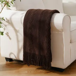 Battilo I Wavy Pattern Fringe Throw, Spring Summer Decorative Throw Blanket for Sofa Bed Room Home Decor, 50"x60"