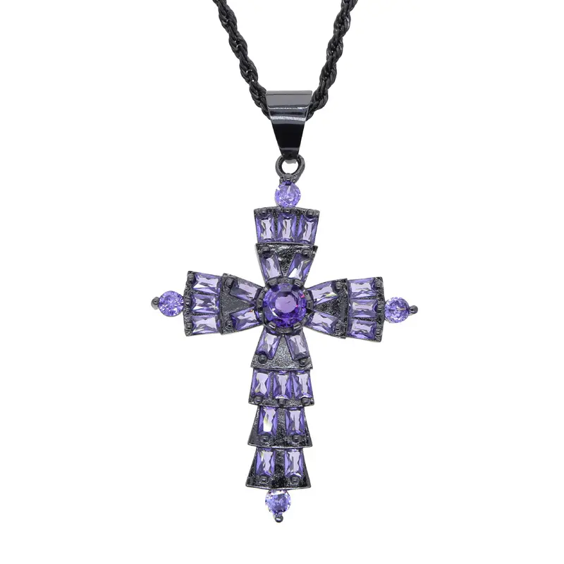 I Black Gold Purple Stone Cross