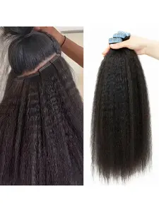 Invisible Tape-In Human Hair Extensions, Kinky Straight Light Yaki Style, Remy Core, Glue Seamless Design, 20pcs Add Length & Volume, Real Hair Extensions, Human Hair Bundles