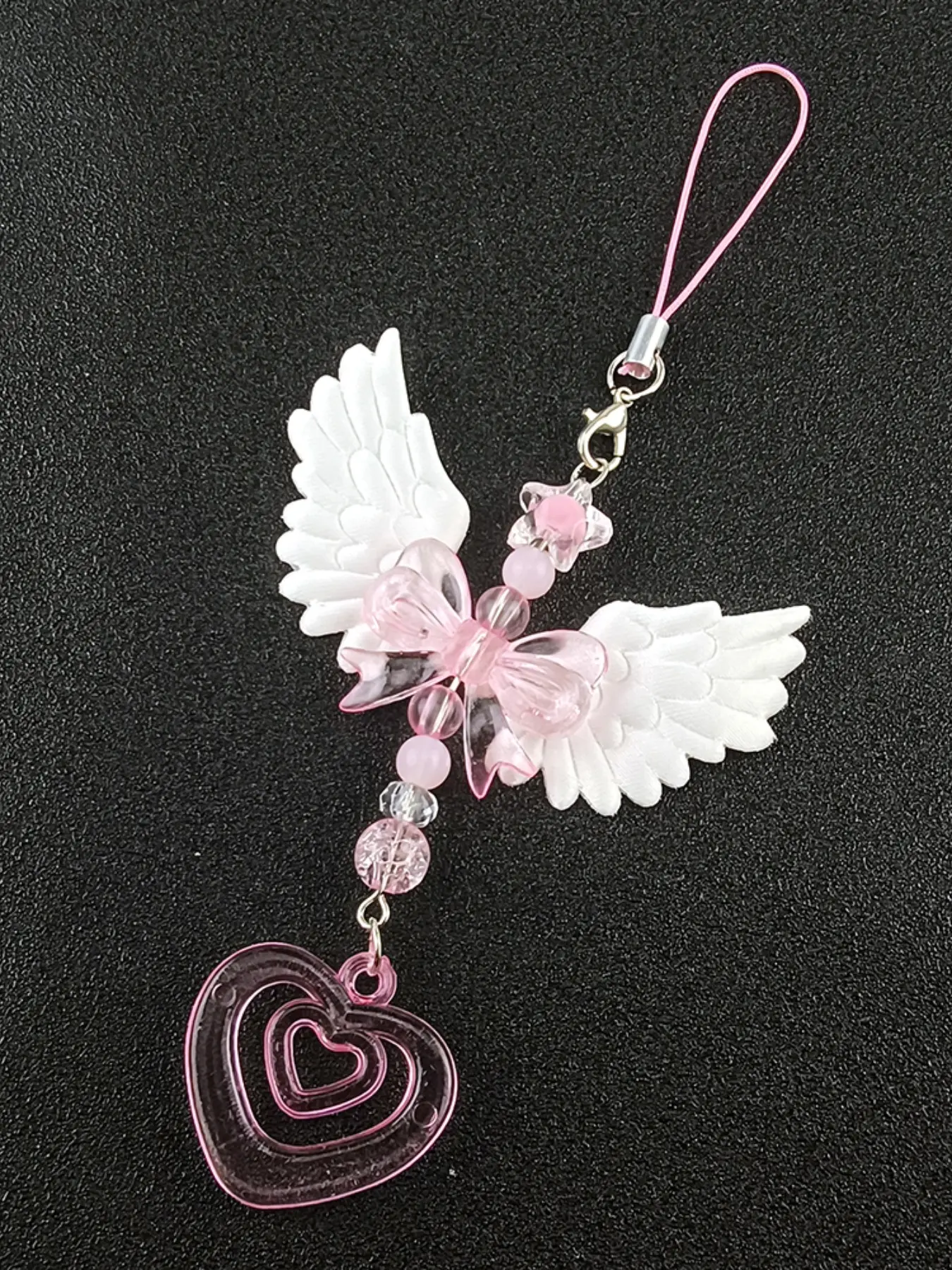 Lovely Wings Bow Heart Mobile Strap Phone Pendant Chain Phone Charms Phone Chains Cell Phone Accessories Phone Decoration for Girls Women Fashion Sweet Bags Decorative Accessories Gifts Cellphone Accessories