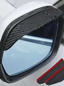 2 pcs set of carbon fiber car, Vehicle side mirrorrain cover thick PP material, red stripewaterproof black finish, front-mountedinstallation for enhanced protection, car mirrorprotection, stylish automotive accessories,flexible fit