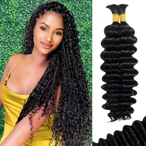 GK Boho Hair for Braiding Knotless Human Braiding Hair for Boho Braids Human 110g Curly 12A Deep Wave Bulk Natural Color