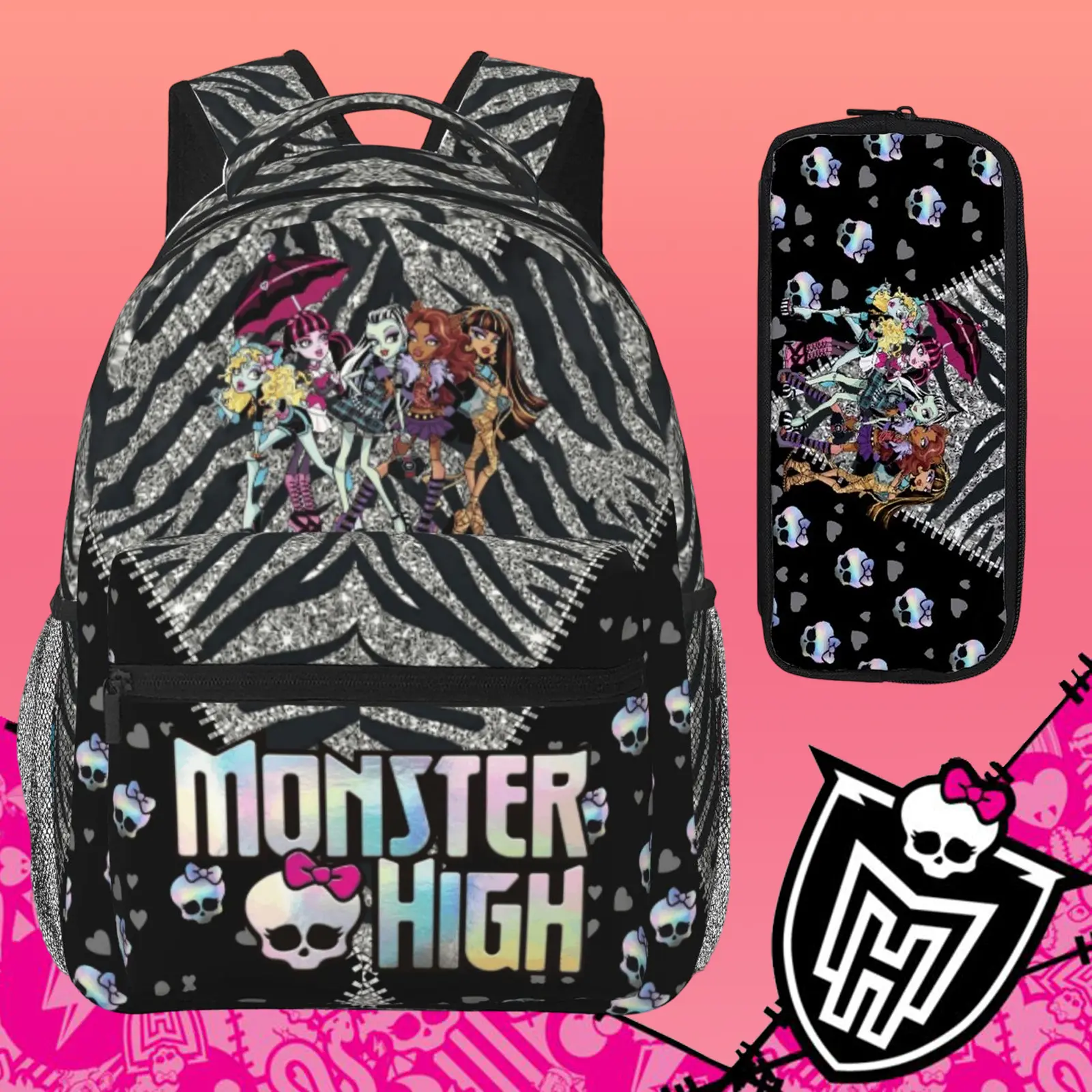 Cartoon Monster high Backpack Monster high dolls Large Capacity Bagpack with Adjustable Straps, Monster high doll Laptop Backpack for Travel, College, Work